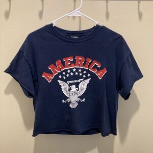 Navy Blue Graphic Cropped Tee